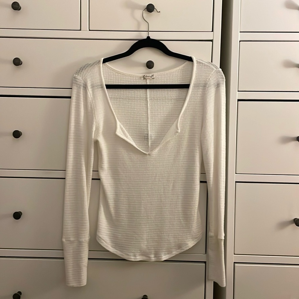 Free People Intimately White Long Sleeve Waffle Knit Size Medium